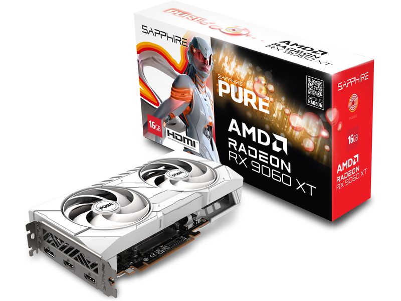 SAPPHIRE Grafikkarte AMD Radeon RX9060 XT PURE OC 16GB GDDR Grafikkarte mit 16 GB GDDR6 Speicher