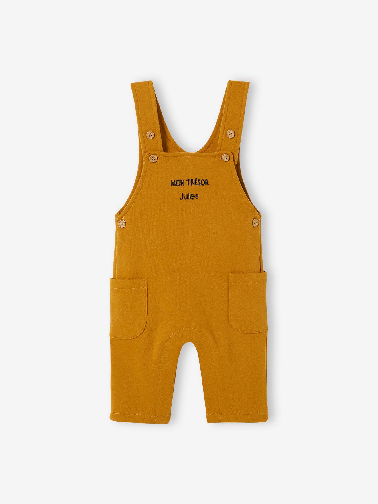 Conjunto de camiseta e jardineira de tecido atoalhado personalizável para bebê, marrom médio liso