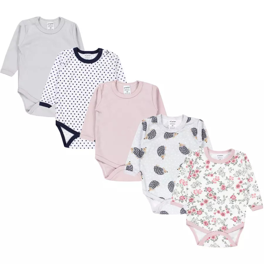 TupTam Mädchen Baby Body Langarm Unifarben 5er Pack grauweiß