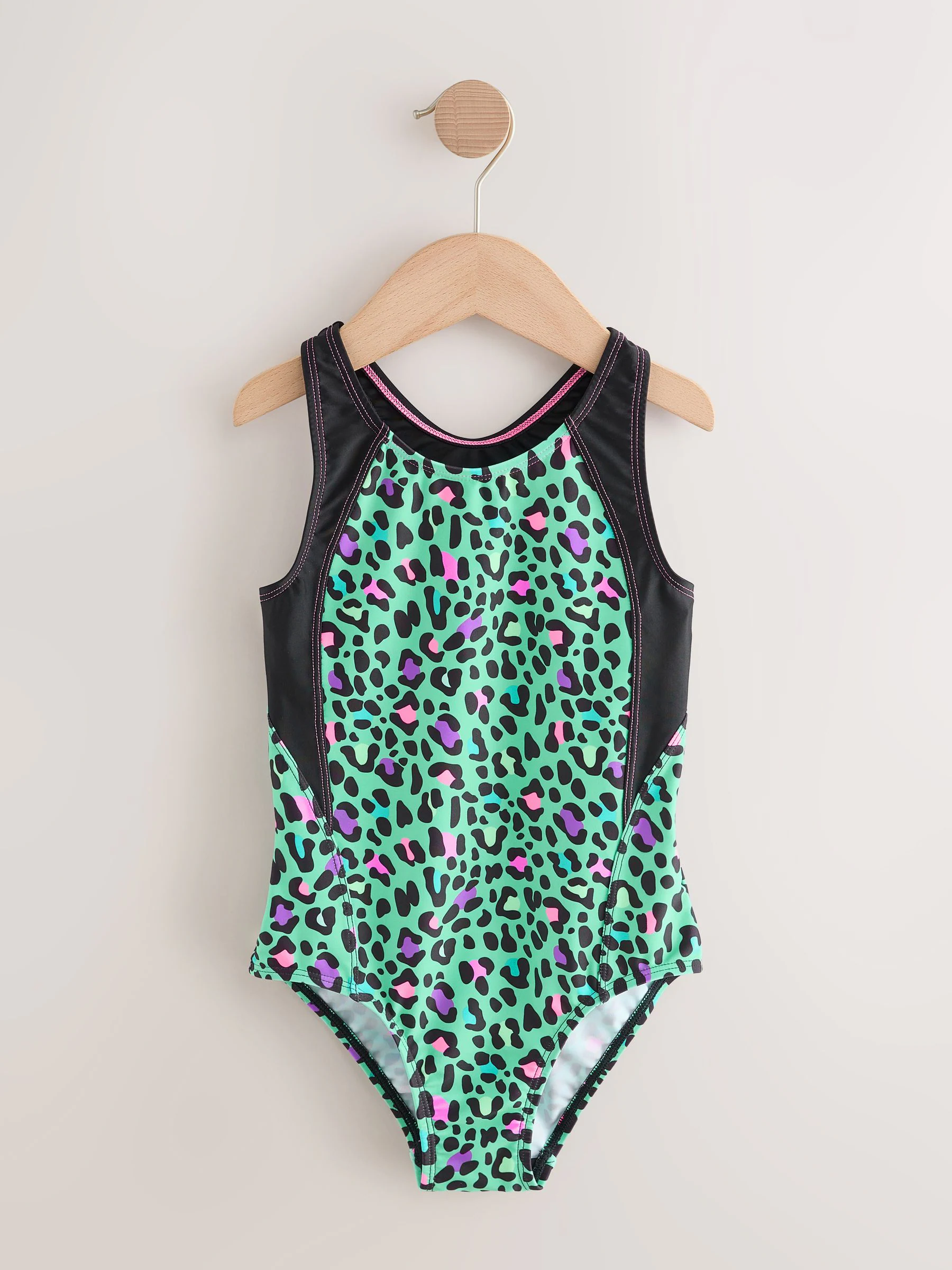 Turquoise met dierenprint - Sports Open Back Swimsuit (3-16yrs)