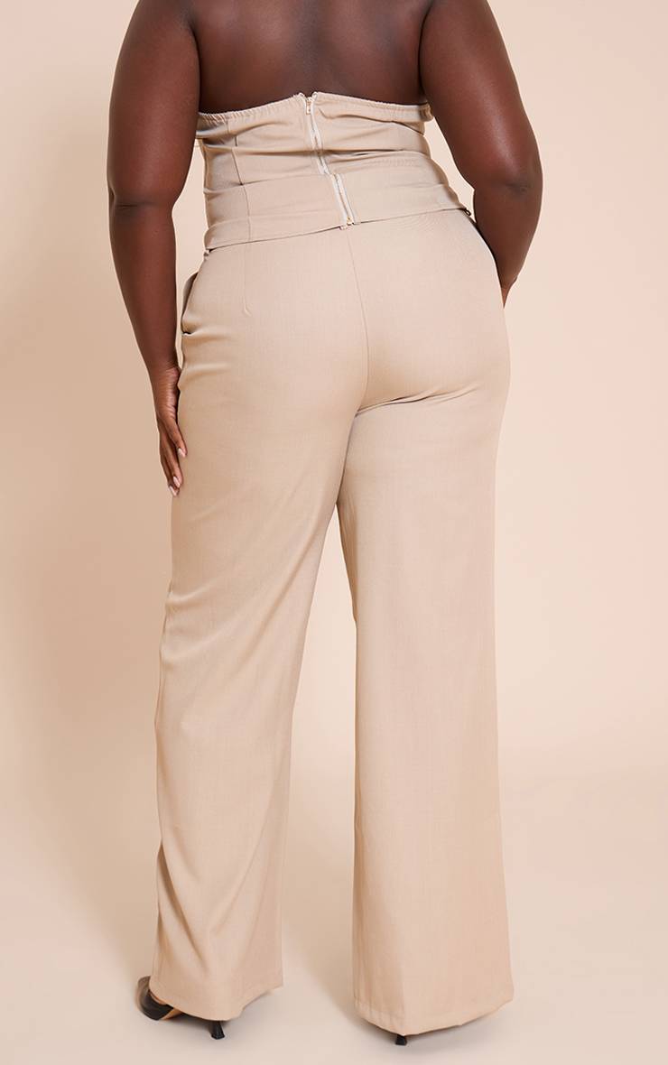 Gris Argile Pantalon Droit Ajusté Grande Taille Ensemble Coordonné