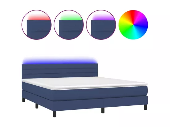 Sommier tapissier avec matelas et LED Bleu 160x200 cm Tissu