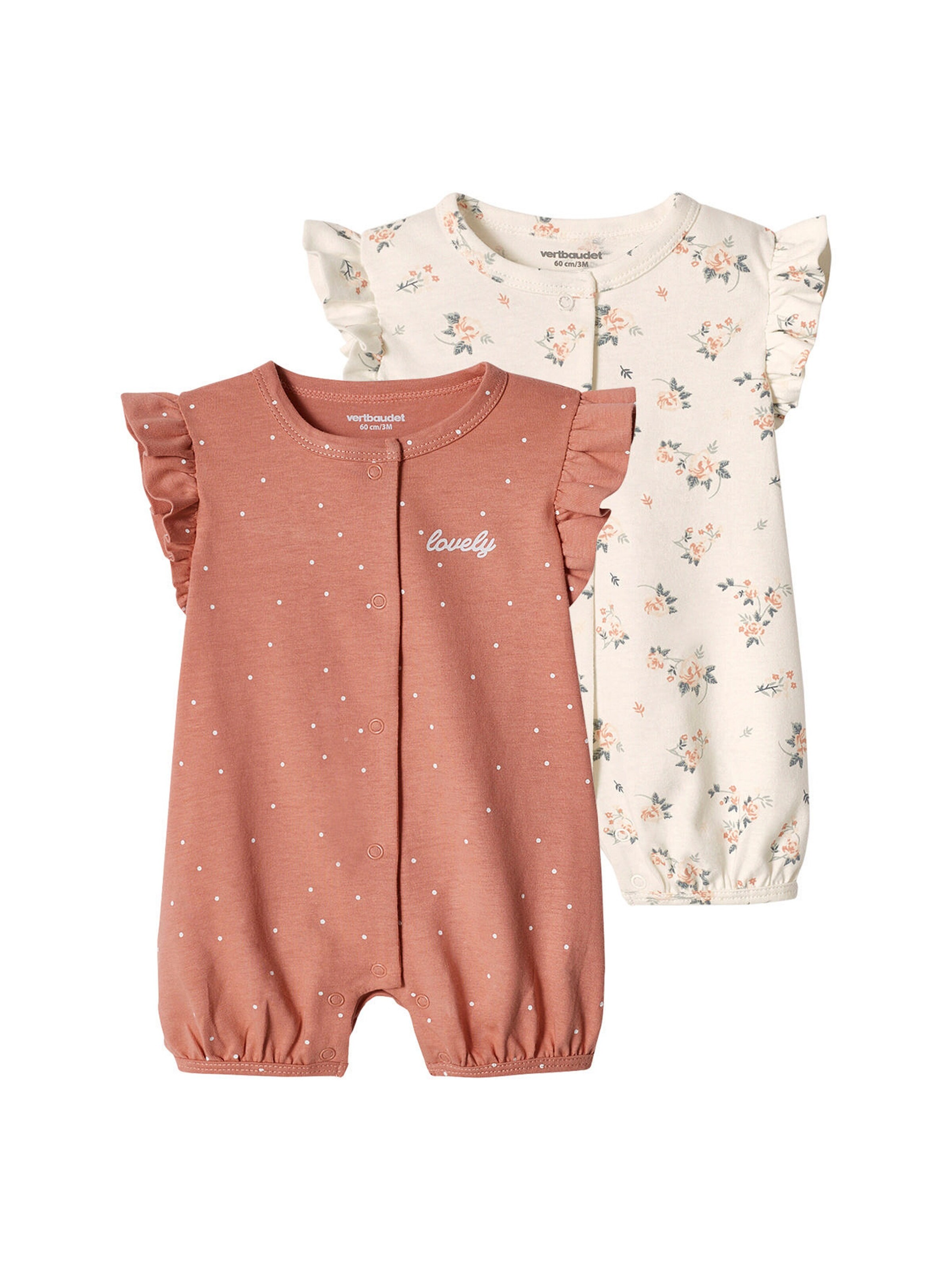 Vertbaudet 2er-Pack Mädchen Baby Overalls pfirsich