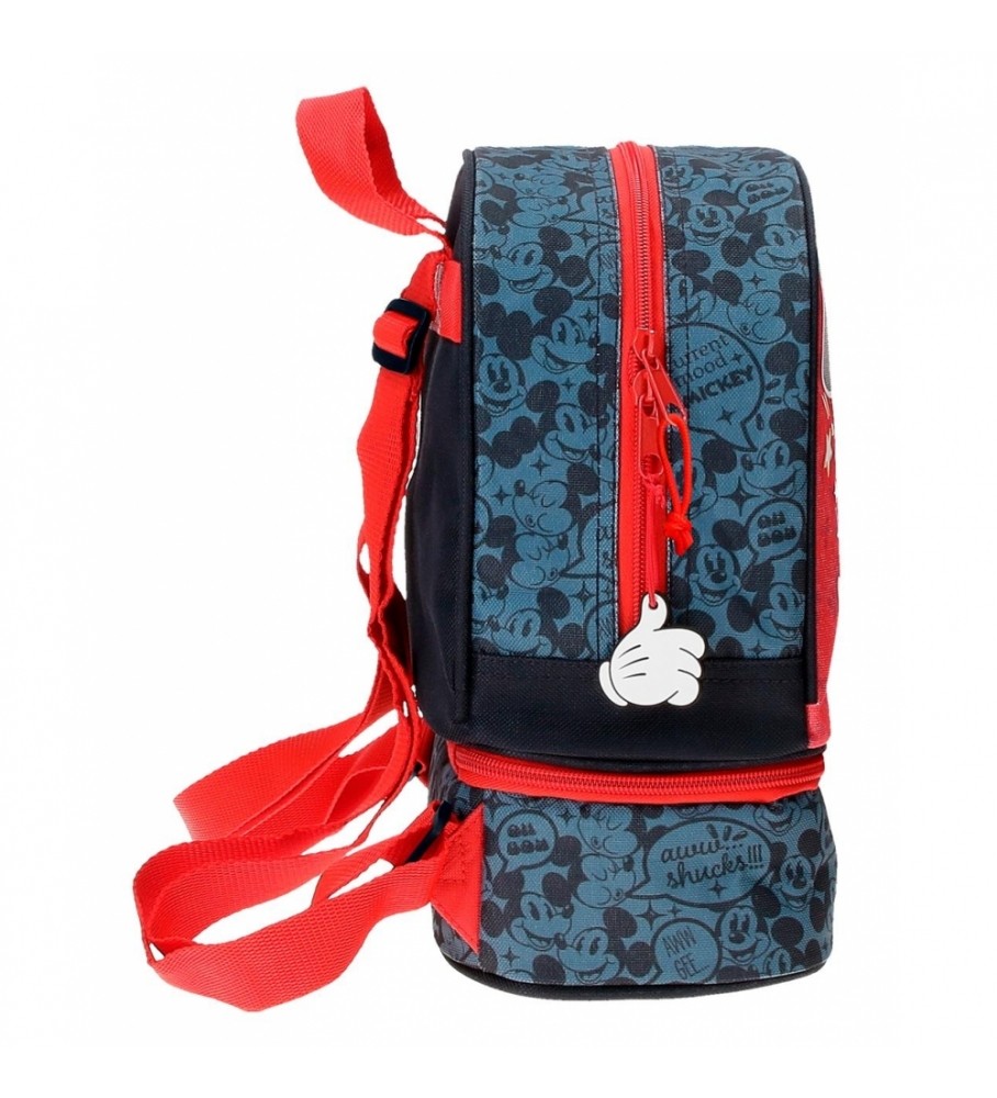 Mochila Joumma Bags Mickey Get Moving 28cm com Lancheira, Vermelha e Azul - 23x28x13cm -