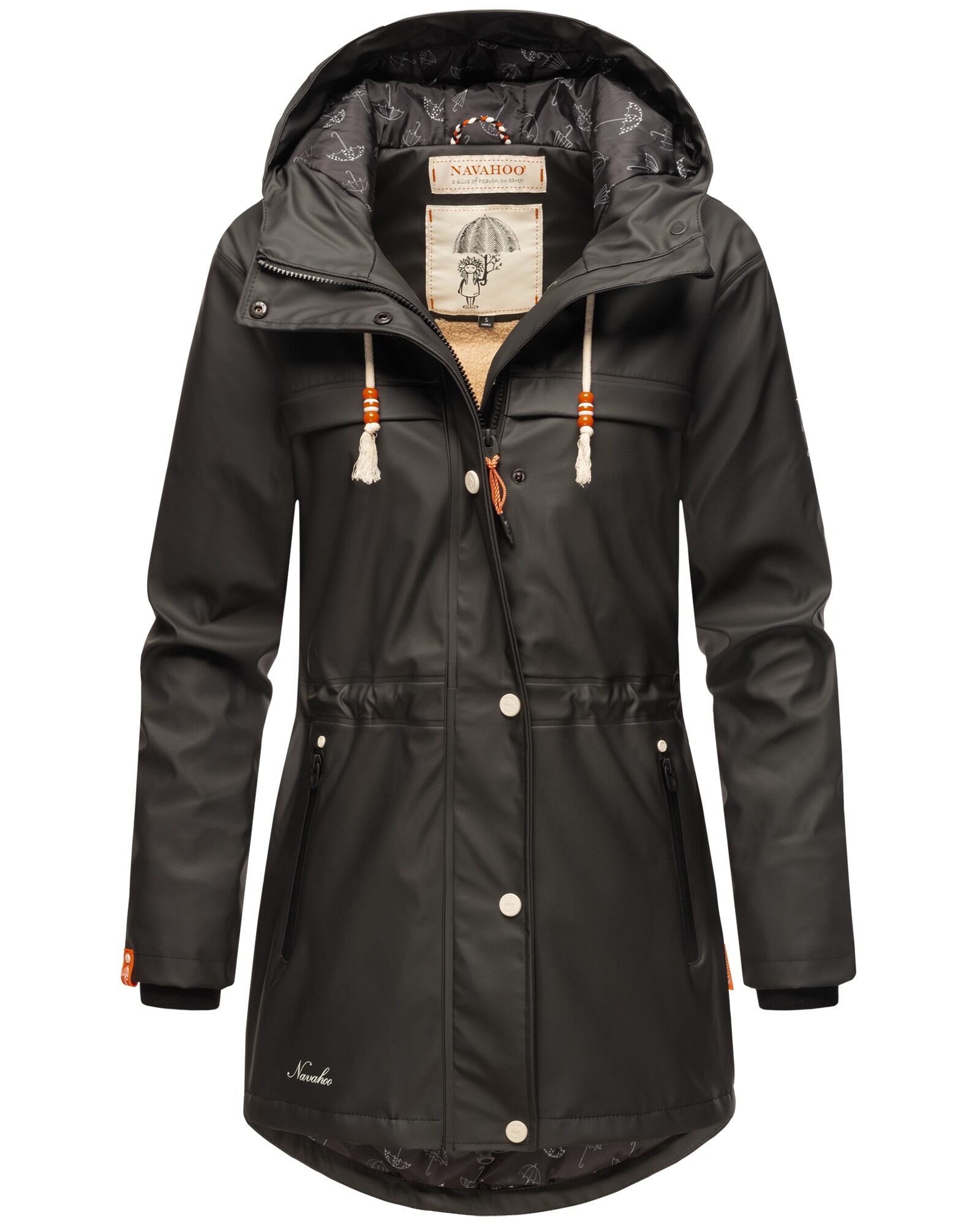 NAVAHOO Damen modischer Regen Jacke Outdoor Regenmantel Regenparka Wasserdicht Gefüttert Rainy Forest