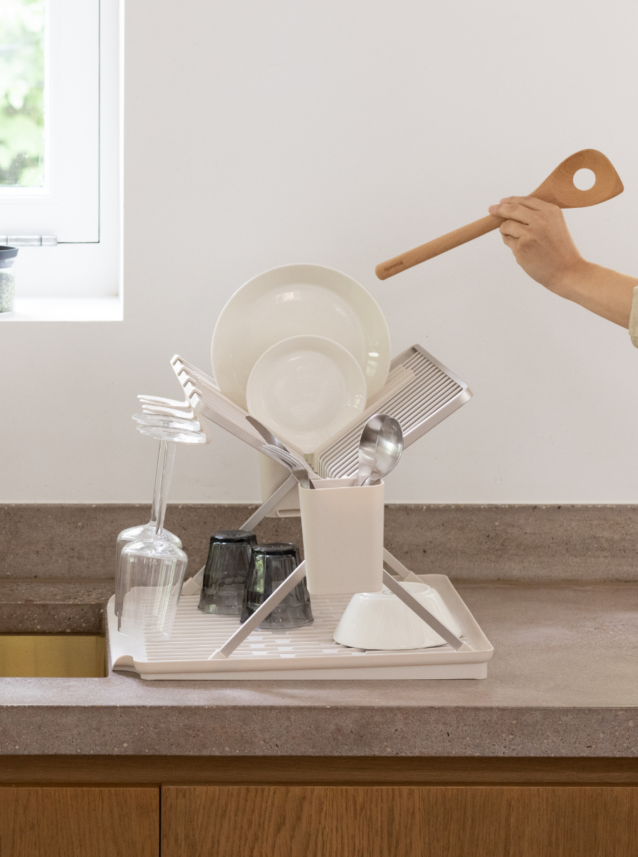 SinkSide Inklapbaar afdruiprek, groot - Soft Beige