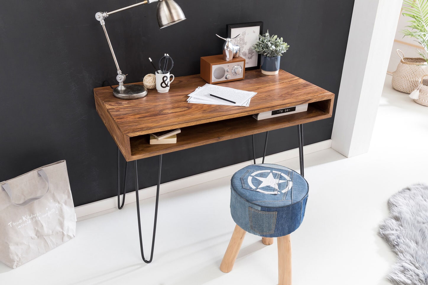 Schreibtisch 110 x 60 cm schwarz/ Sheesham