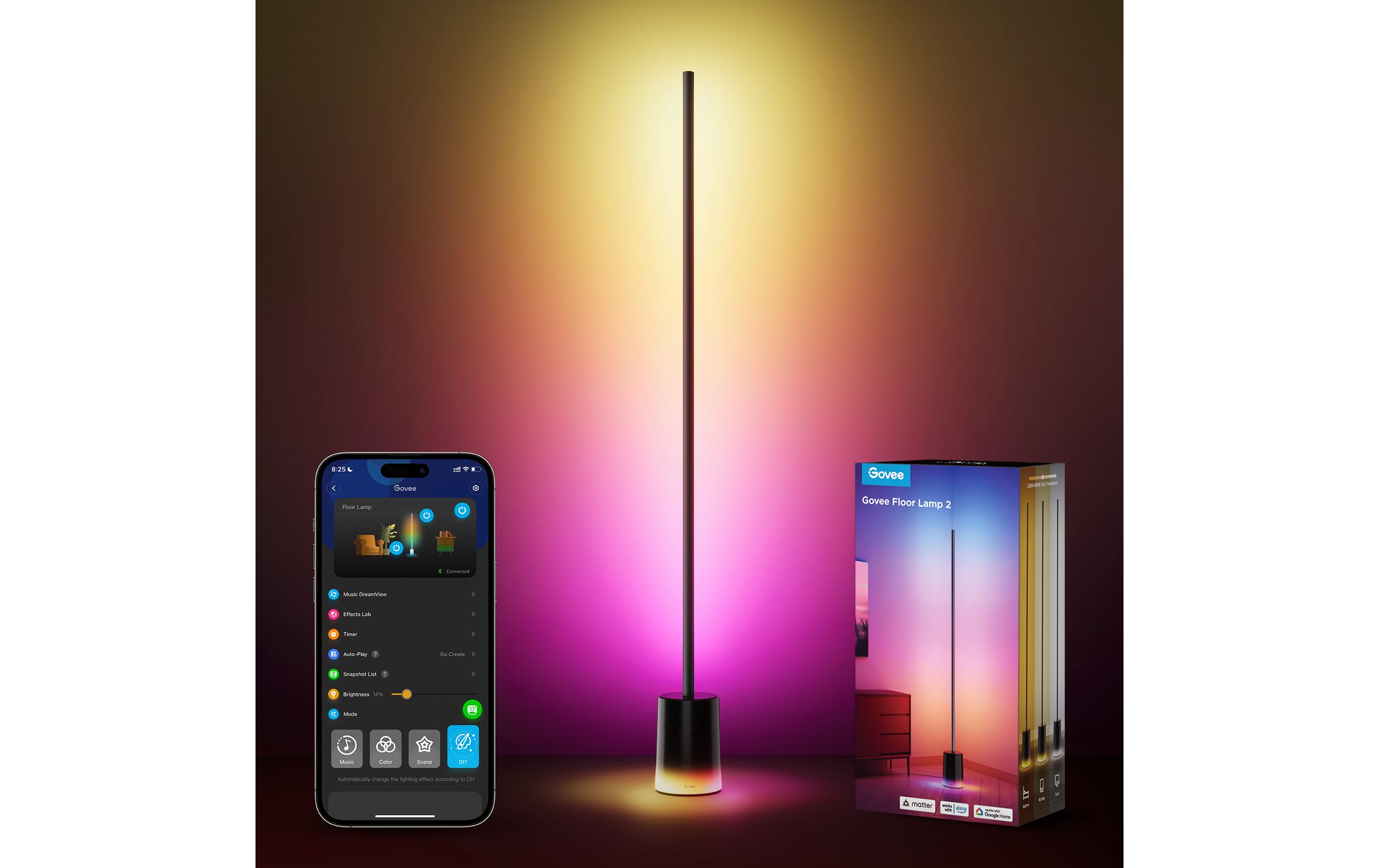 Eck-Stehleuchte, Schwarz, Matter, RGBICWW, 1500 lm<br>Smarte Stehleuchte im modernem Design
