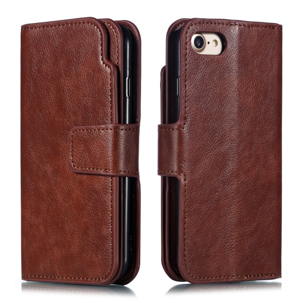 iPhone SE (2022/2020) / 8 / 7 Leder Wallet Etui Tasche mit 9 Kartenfächern - Braun