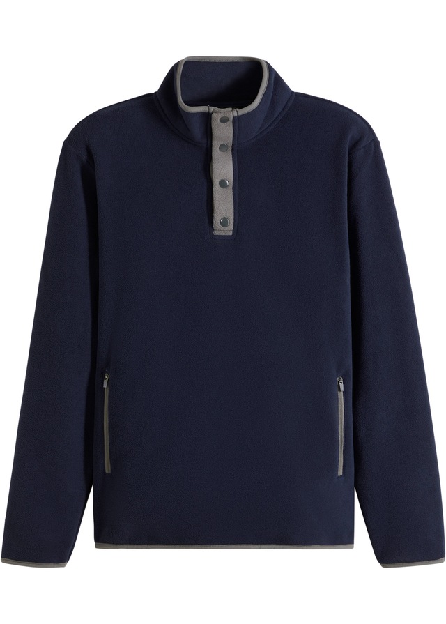 bonprix Fleecepullover »Troyer Fleeceshirt mit praktischen Taschen und tollen Kontrastdetails«, Troyer Fleeceshirt mit praktischen Taschen und tollen Kontrastdetails
