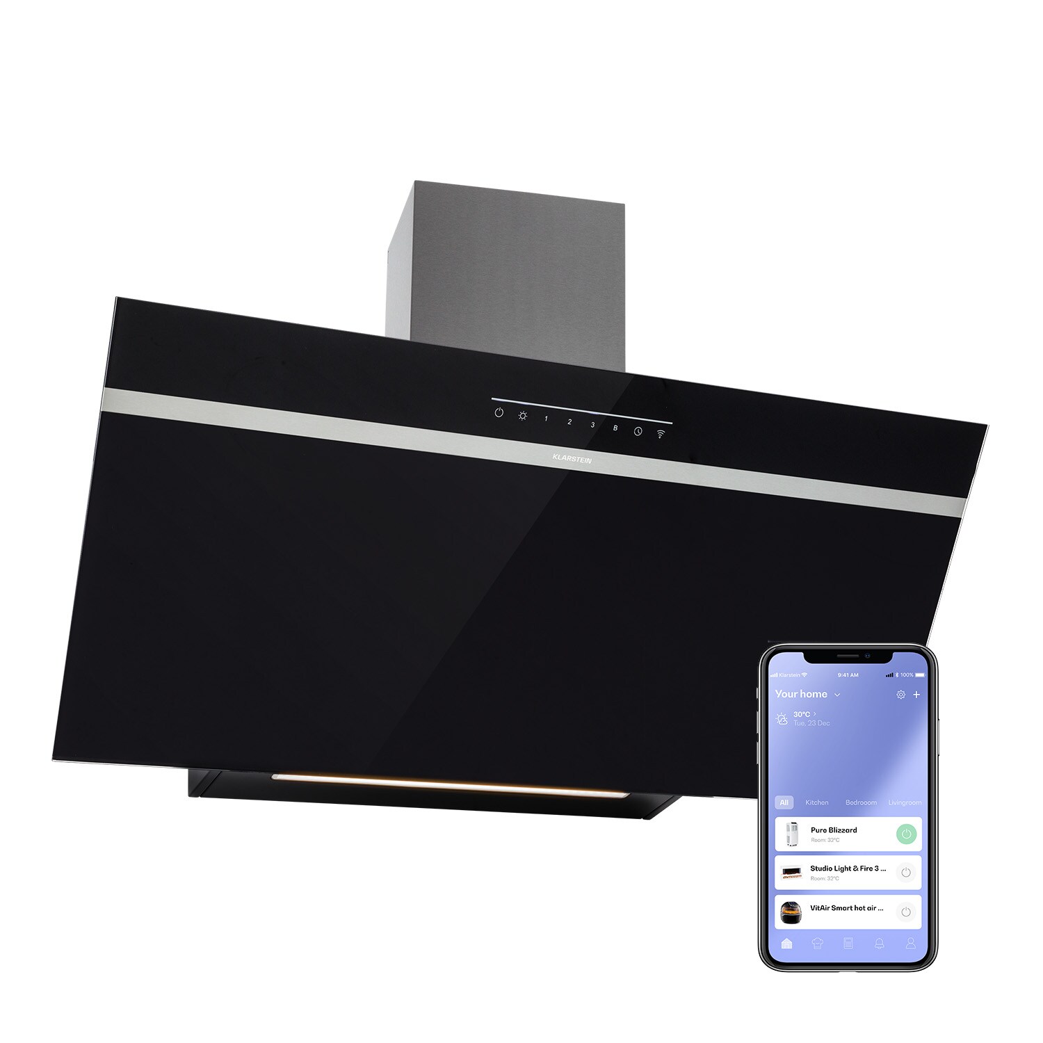 Ava 90 Dunstabzugshaube 90cm Wandhaube WiFi A++ 515m³/h Touch Schwarz