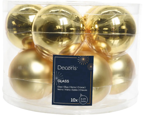 Kerstballen, verpakking van 10, glas, Ø 6 cm, goud