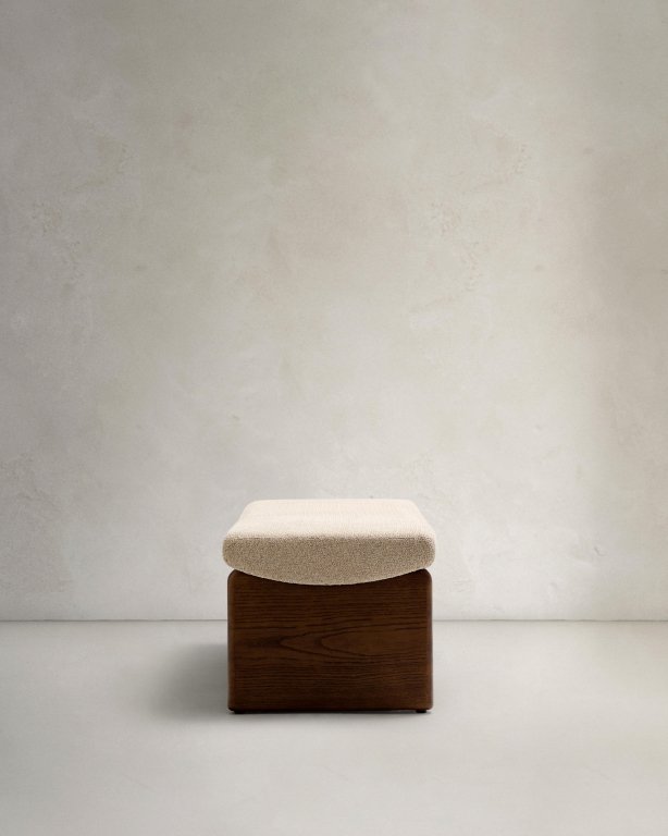 Kave Home Topaz bankje walnoot, beige chenille