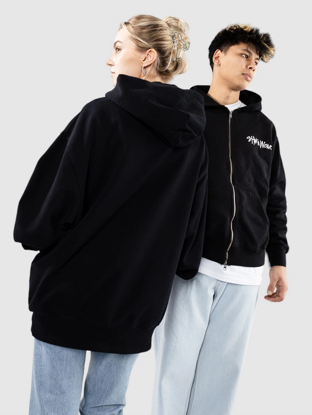 Shaka Wear Logo Double Garment Dye Zip Hoodie black