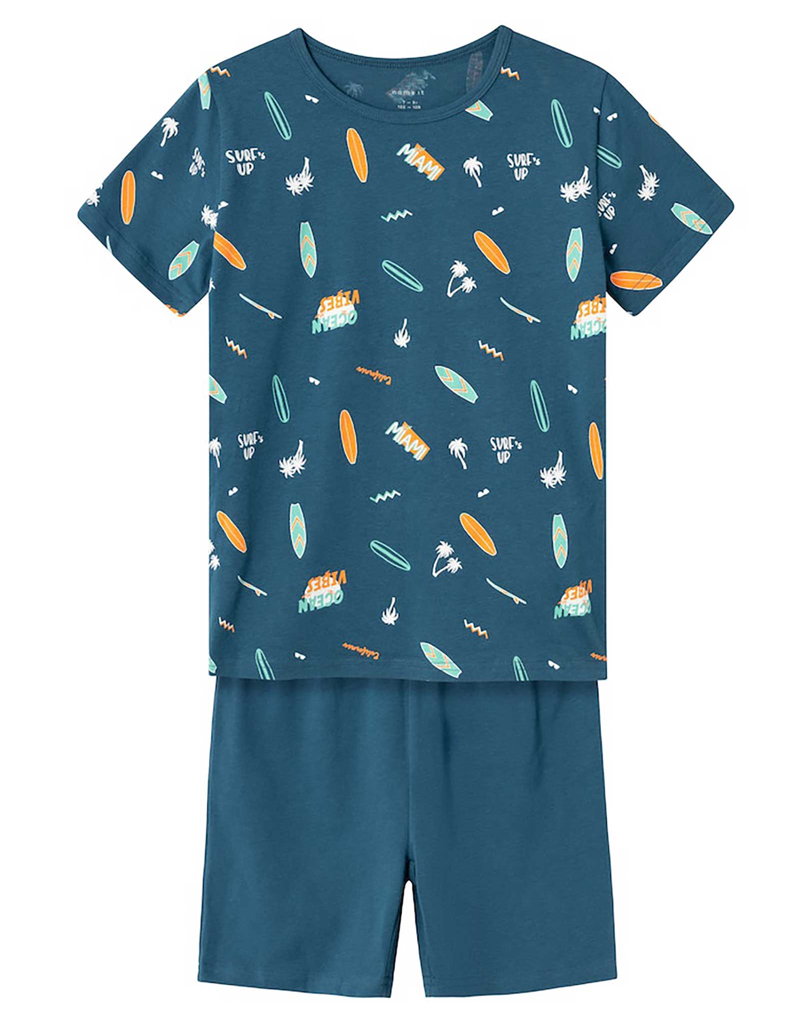 Schlafanzug NKMNIGHTSET OCEAN VIBES kurz in majolica blue