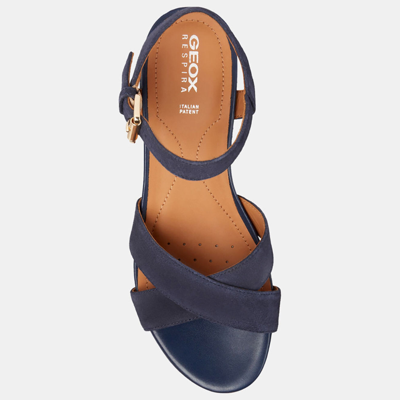 Geox Sandales en Velours de Cuir compensées Ischia bleu marine - Talon 6 cm