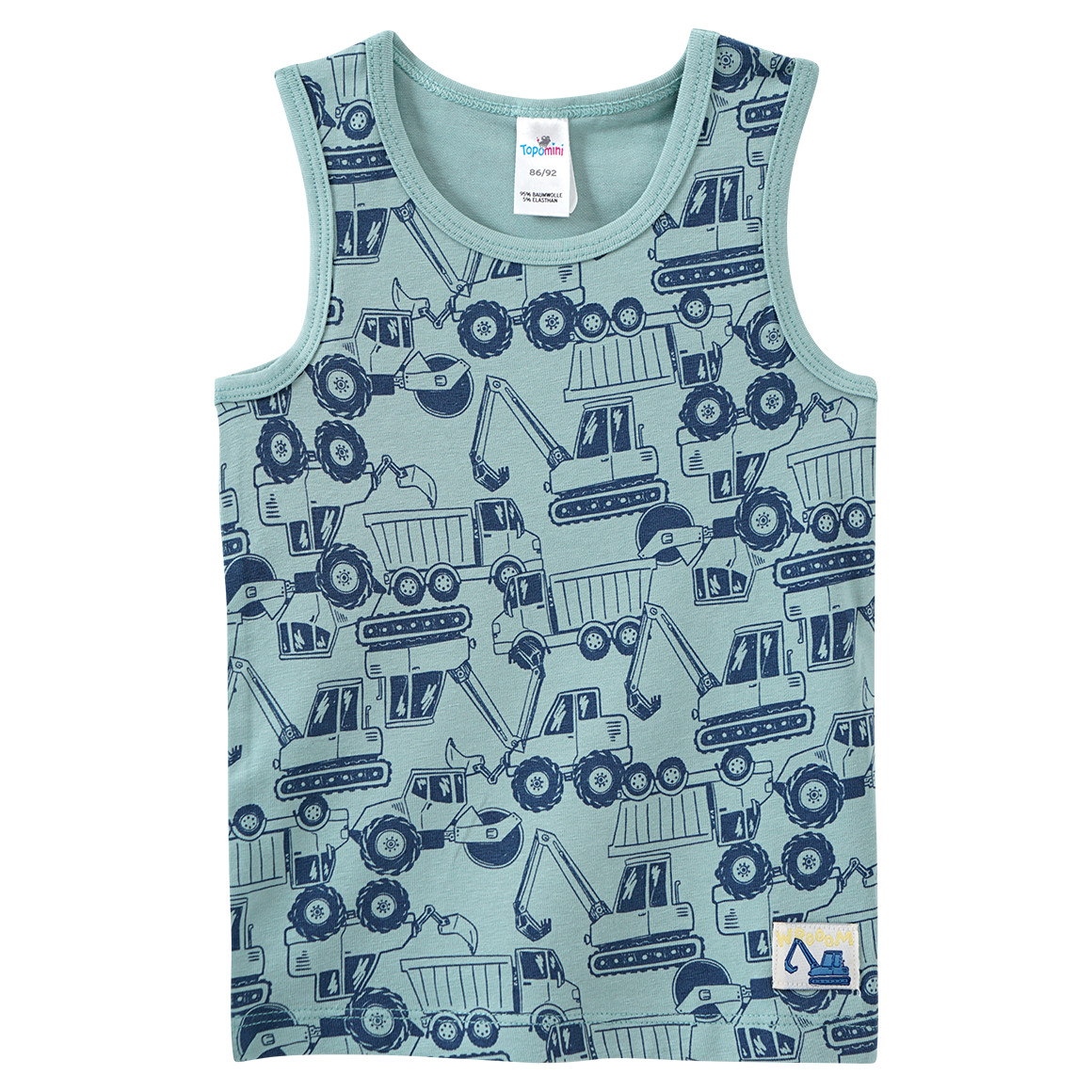 Topomini 2 Baby Unterhemden mit Fahrzeug-Motiven salbei / hellblau / dunkelblau