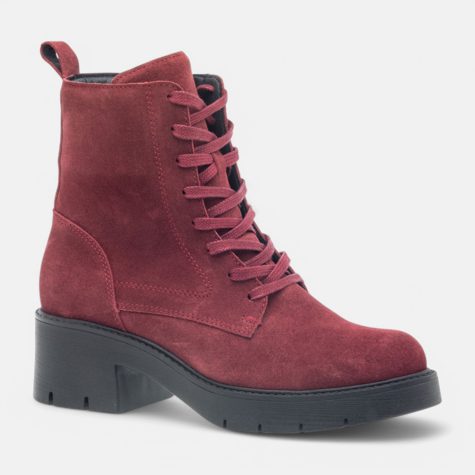 Bottines à lacets à talon Femme en cuir rouge