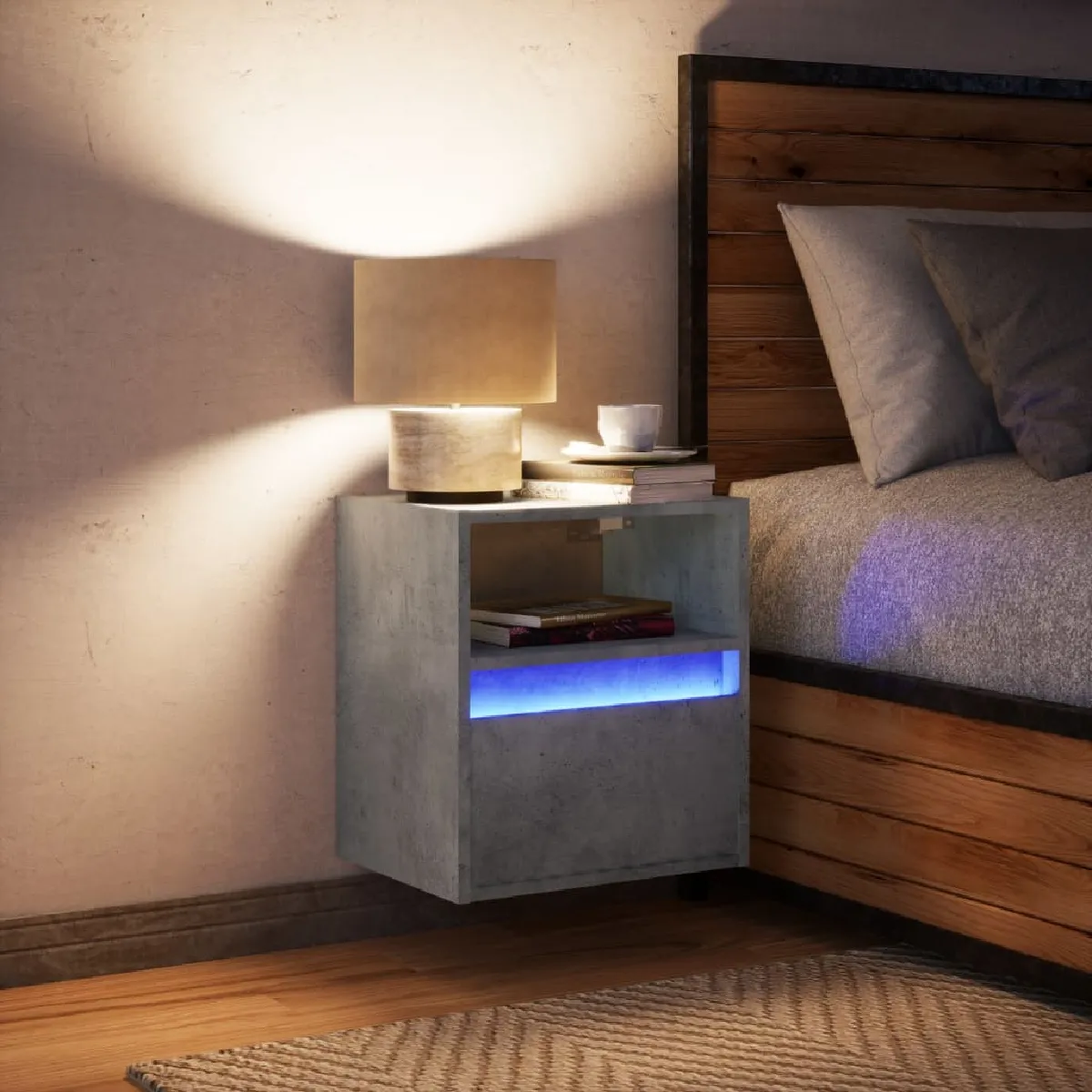 VIDAXL table de chevet murale LED gris béton