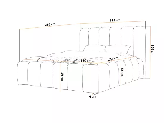 Lit rembourré avec rangement - 160 x 200 - lit double - velours - beige - Cloud