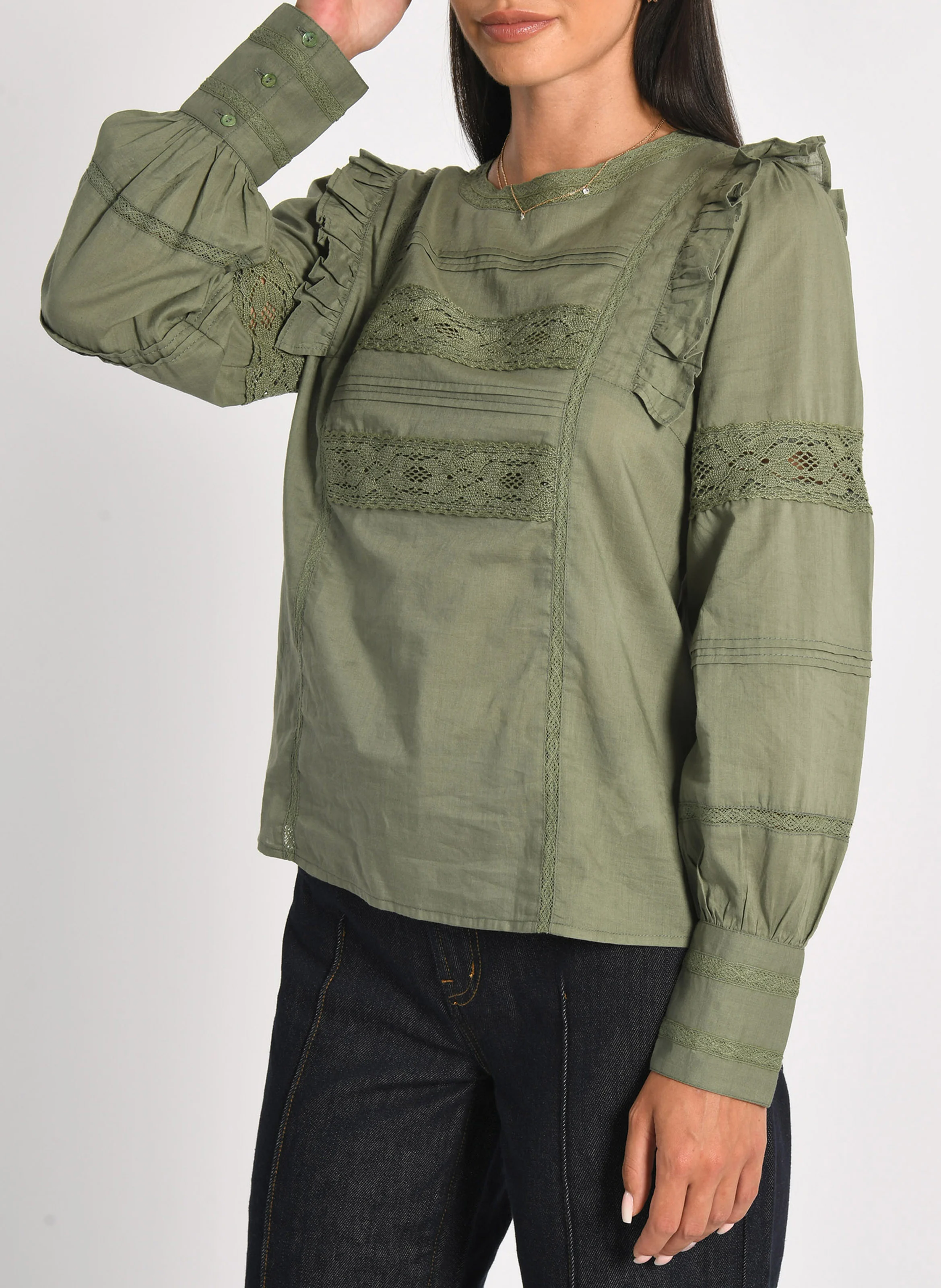LEA - Blouse col rond en coton| Kaki