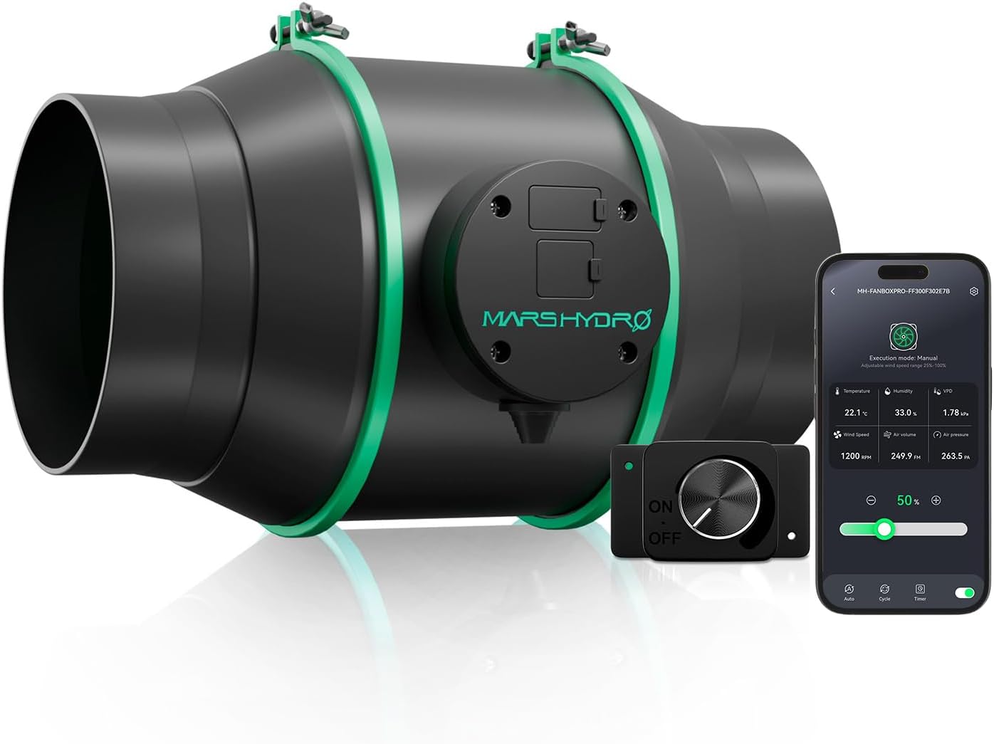 Mars Hydro iFresh Rohrventilator 150mm, 685m³/h Leiser EC Motor, 62W Rohrlüfter EU-Stecker, Abluftventilator für Growbox, Growzelt und Gewächshaus Hydrokultur