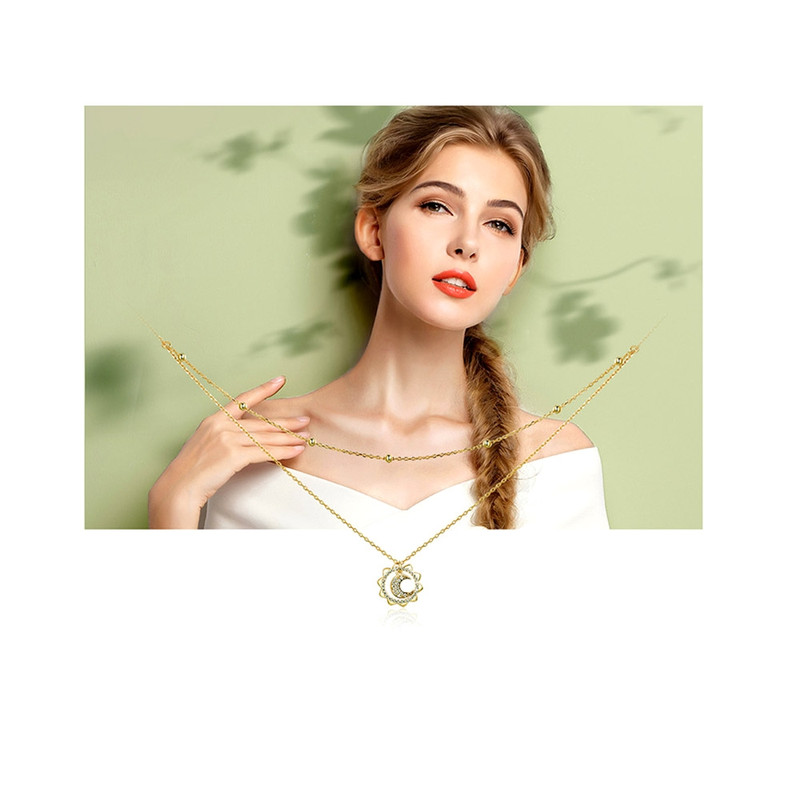 Collier Pendentif Soleil et Lune orné de Cristal de Swarovski blanc et Plaqué or jaune
