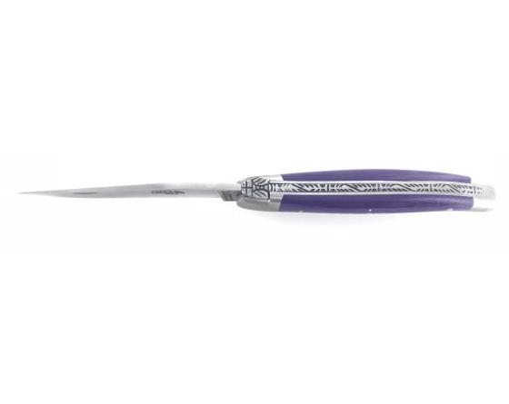 Laguiole 9 cm - 2 mitres - Tissu Compressé Violet Couteau de Poche Forge de Laguiole