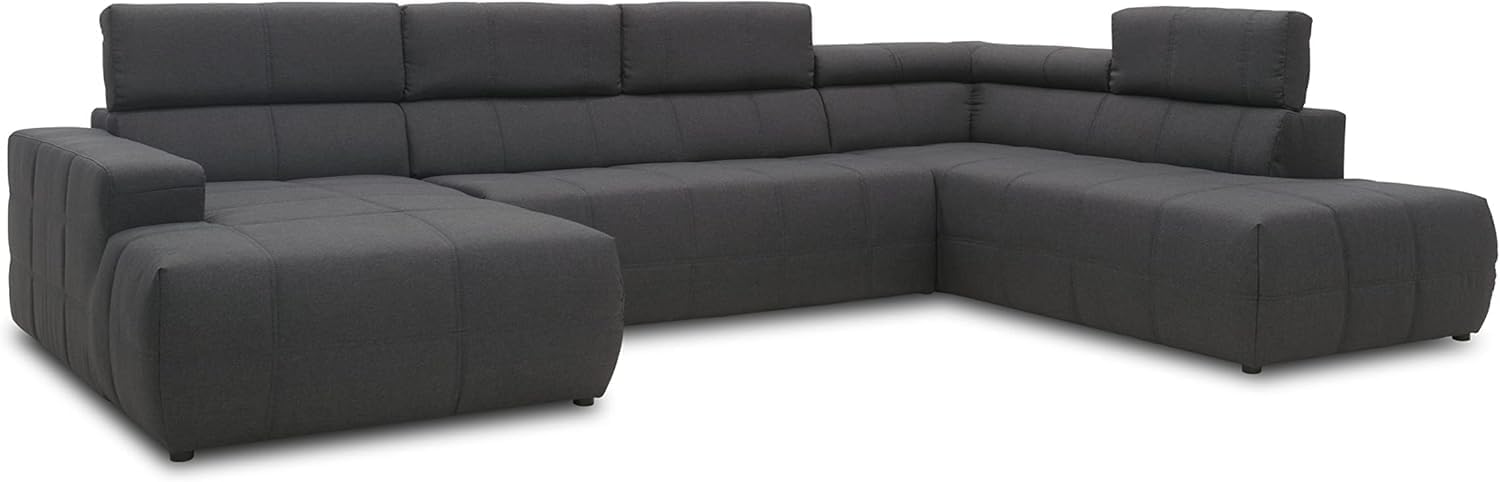 DOMO. collection Sofa Brandon, Wohnlandschaft mit Rückenfunktion und Sitztiefenverstellung Couch in U-Form, Polstergarnitur 359 x 228 x 80 cm (BxTxH), dunkelgrau