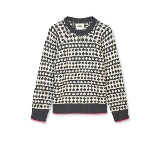 Mads Nørgaard Reycled Iceland Kilian Sweater, Dark Grey Melange/Winter White, XS
