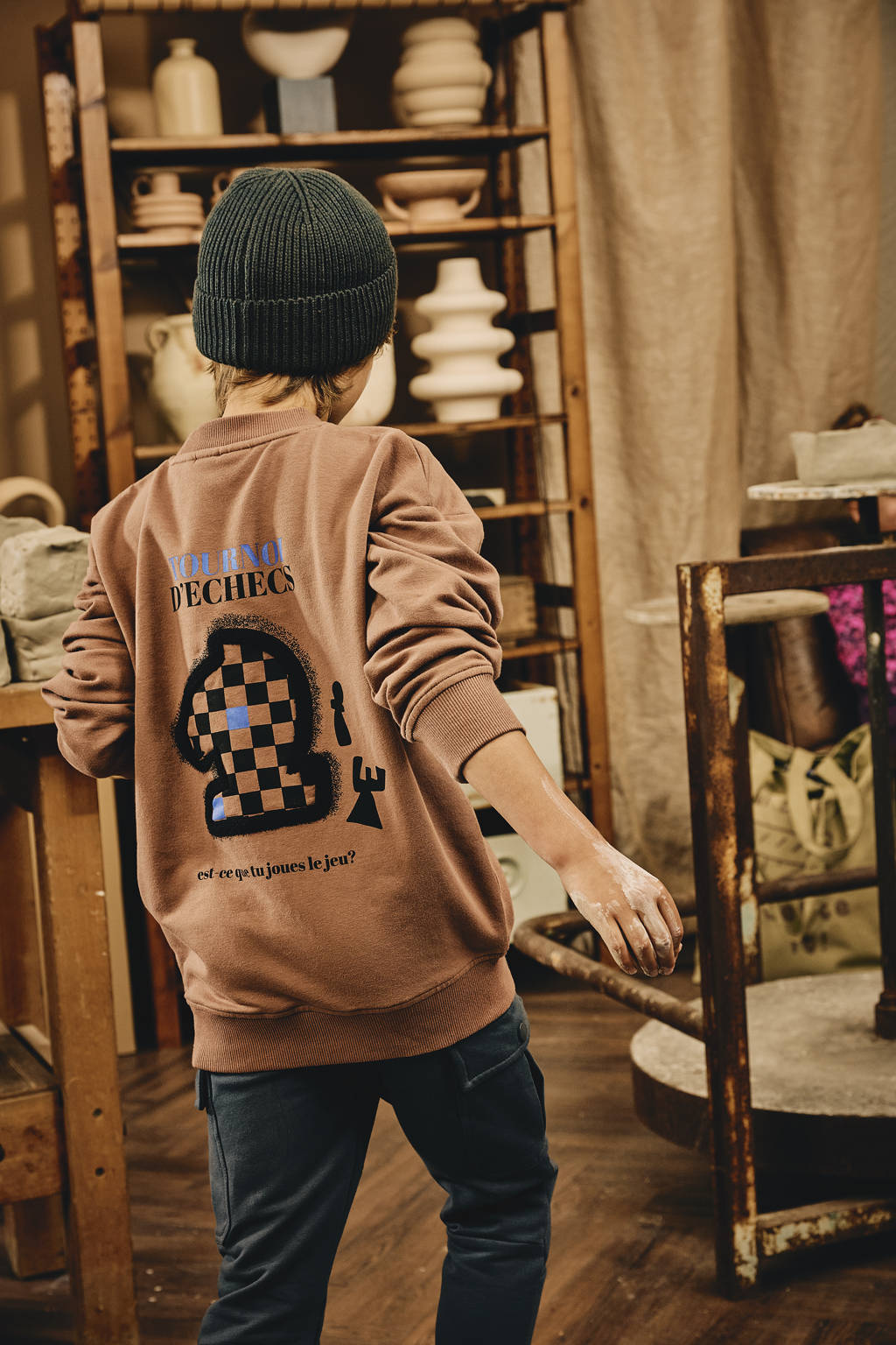 Z8 sweater Lucius met backprint bruin