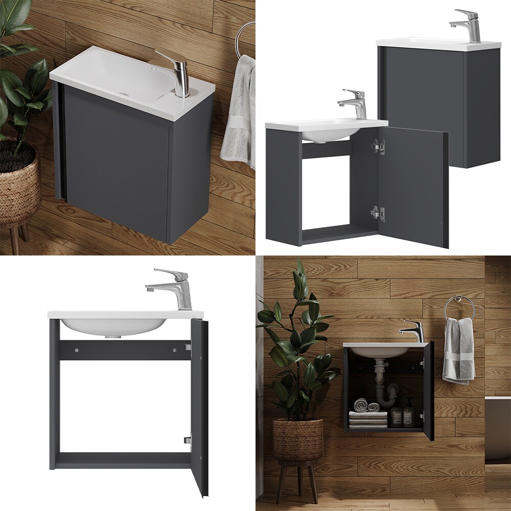 Vicco Waschbecken mit Unterschrank Kleo, 50 cm, Waschtisch mit Tür, Anthrazit Wandmontage