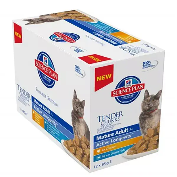 Hill's Science Plan Feline Mature Adult 7+ Alimento Úmido Misto Frango Salmão 12 x 85g
