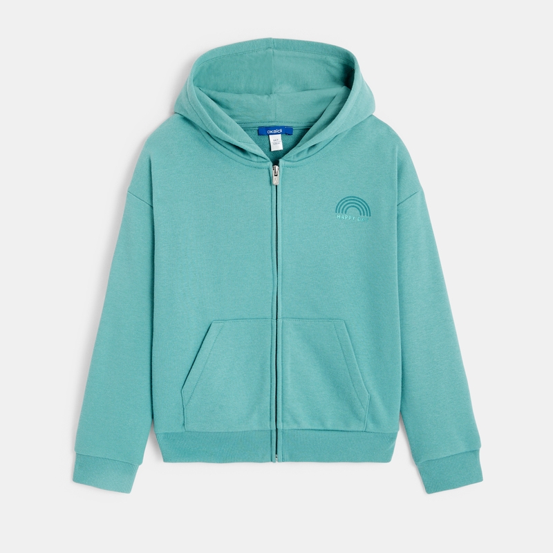 Sweat-shirt à capuche uni vert fille