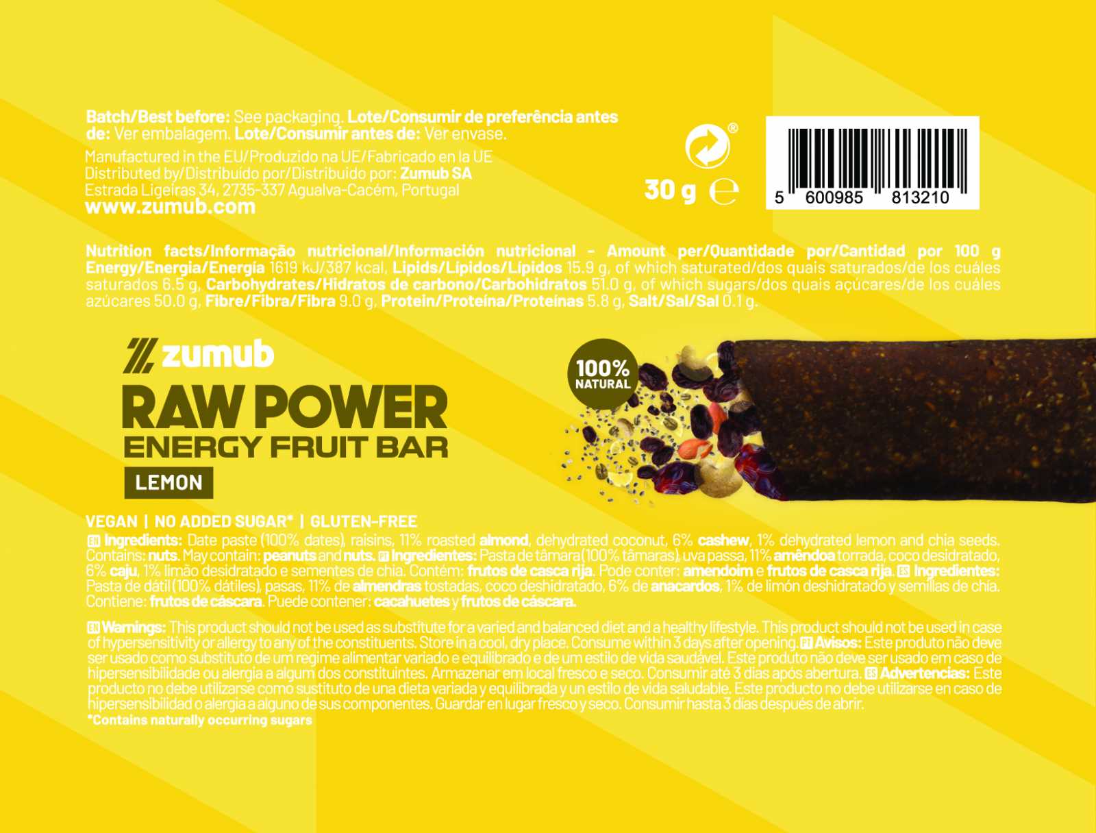 Barra de Energia de Frutas Zumub Raw Power 30g Café