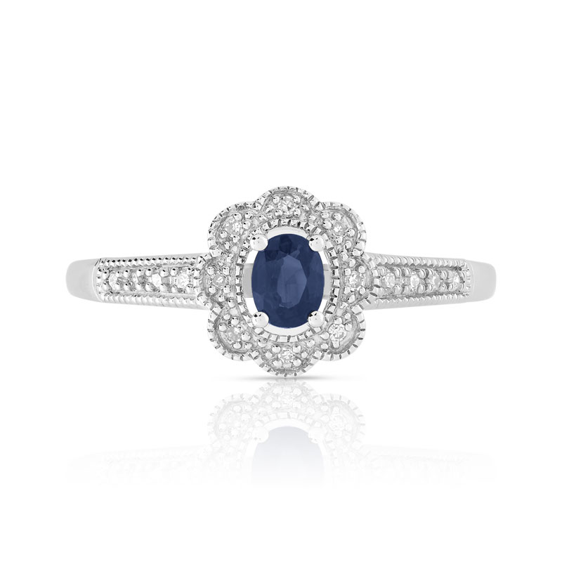 Bague argent 925 saphir ovale et diamants