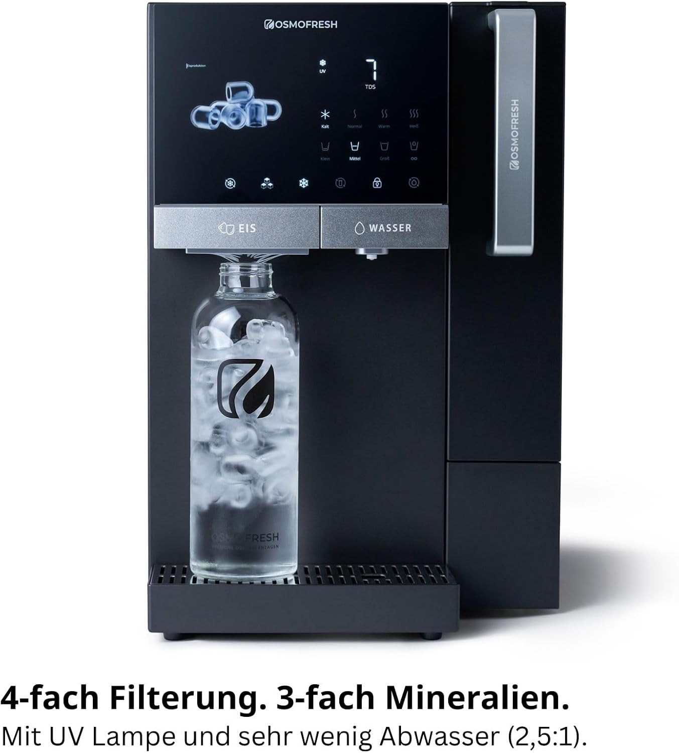 OsmoFresh Fusion Ice | Osmoseanlage mit Eiswürfelmaschine | gekühltes Wasser (bis 1°C) | kochend heißes Wasser | stufenlos | sehr wenig Abwasser | mit UV | 7-Fach Filterung | Mineralisierung
