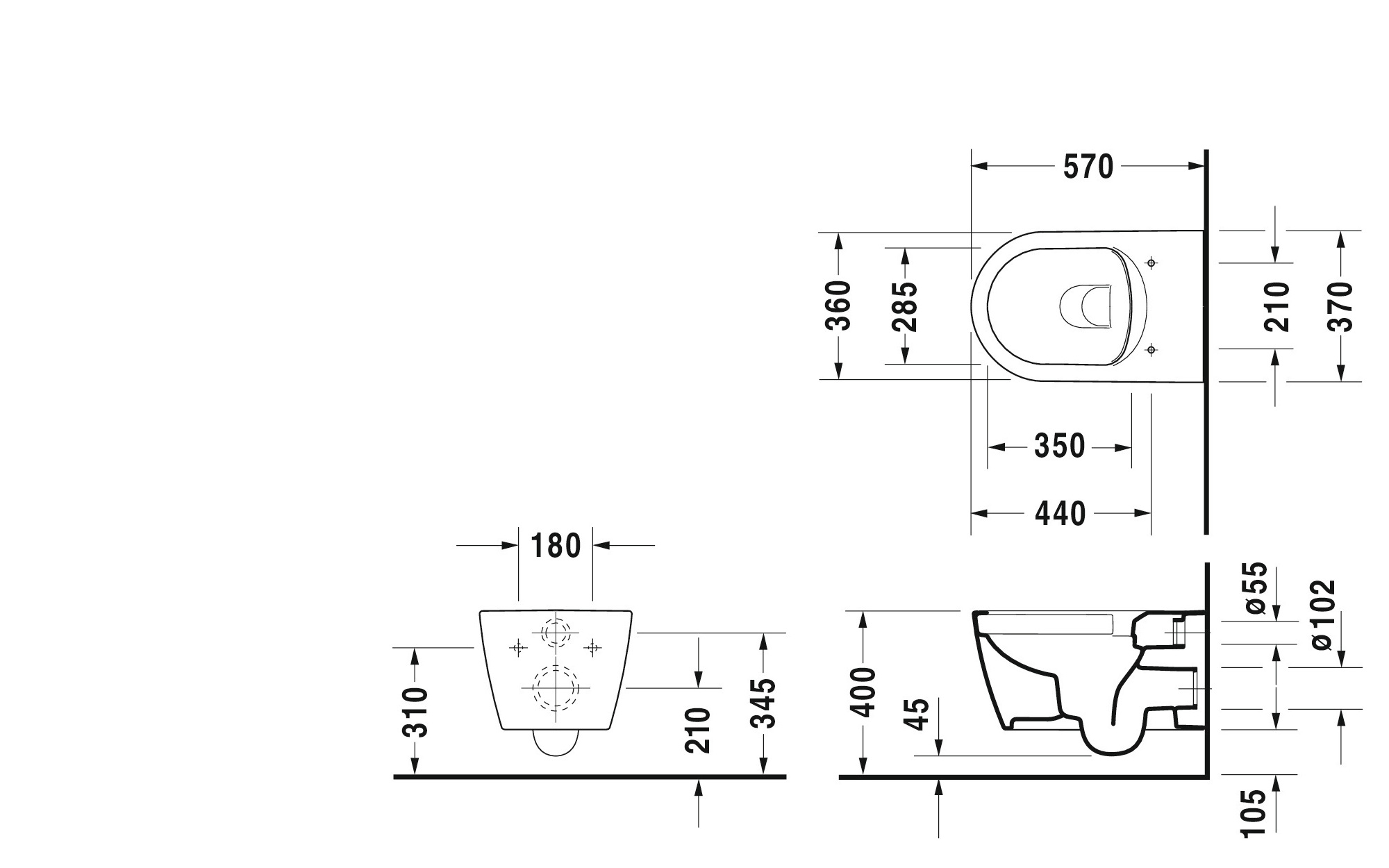 Duravit Starck Me randloos toilet met softclose zitting wit glans