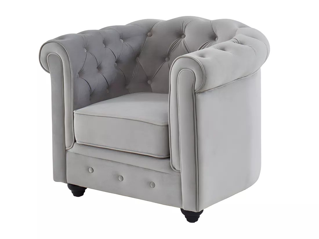 Canapé 3 places et 2 fauteuils CHESTERFIELD - Velours gris clair