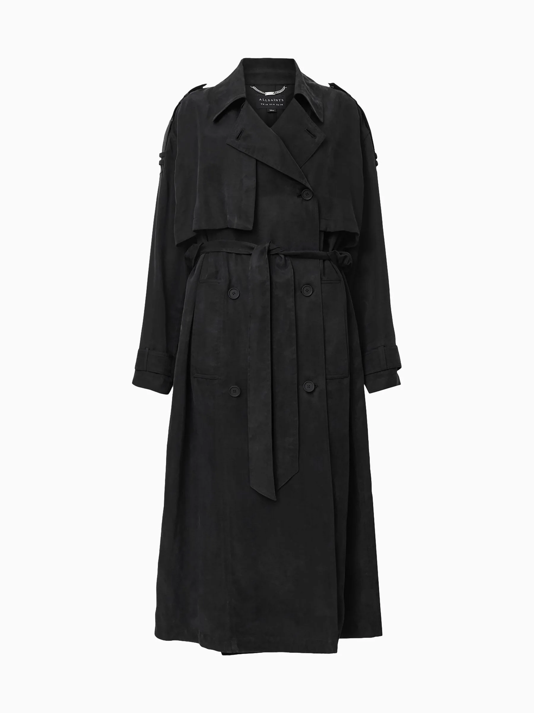 Zwart - AllSaints Linnie Black Lightweight Trench Coat