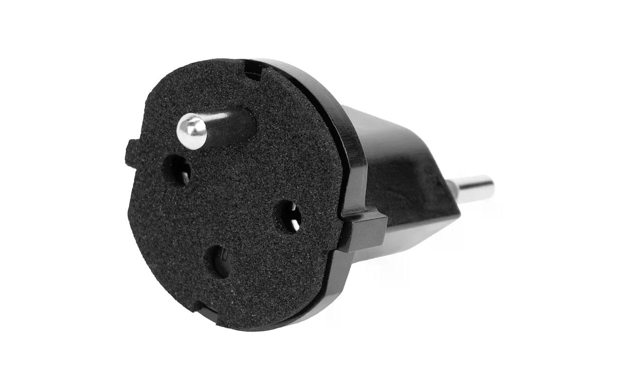 Fixadapter SchuKo Konturenstecker – T12 IP44 mit MoosgummiDeutsch (Schuko CEE7) auf Schweiz (T12) 3 Pol