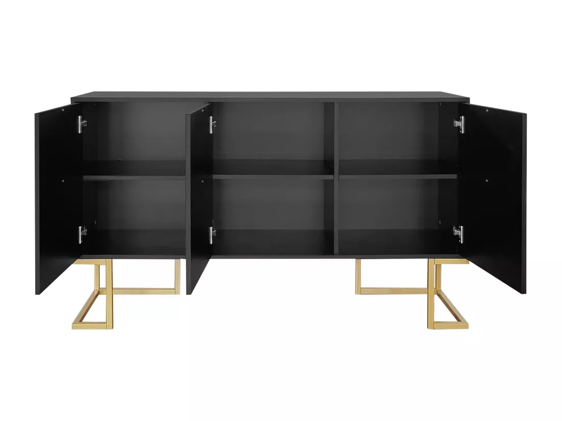 Commode buffet haut avec 3 portes noir mat motif de forme U H81/B138/T40 CRUUGREN BLACK