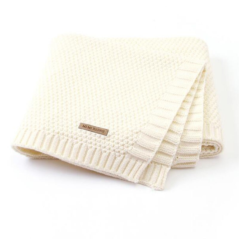 (100x80cm) Baby Kuschel Decke Bettchen / Kinderwagen Häkeldecke für Neugeborene - Creme