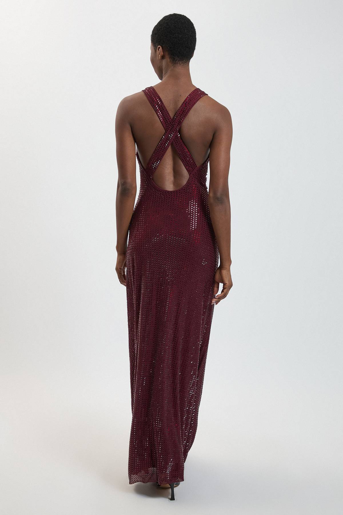 KarenMillen Robe Longue Premium À Dos Croisé Ornée De Cristaux