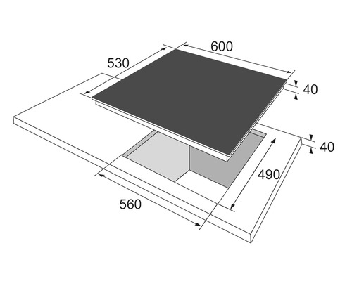 RVS kookplaat Amica 60 x 53 cm 4 kookzones KME 13139 E