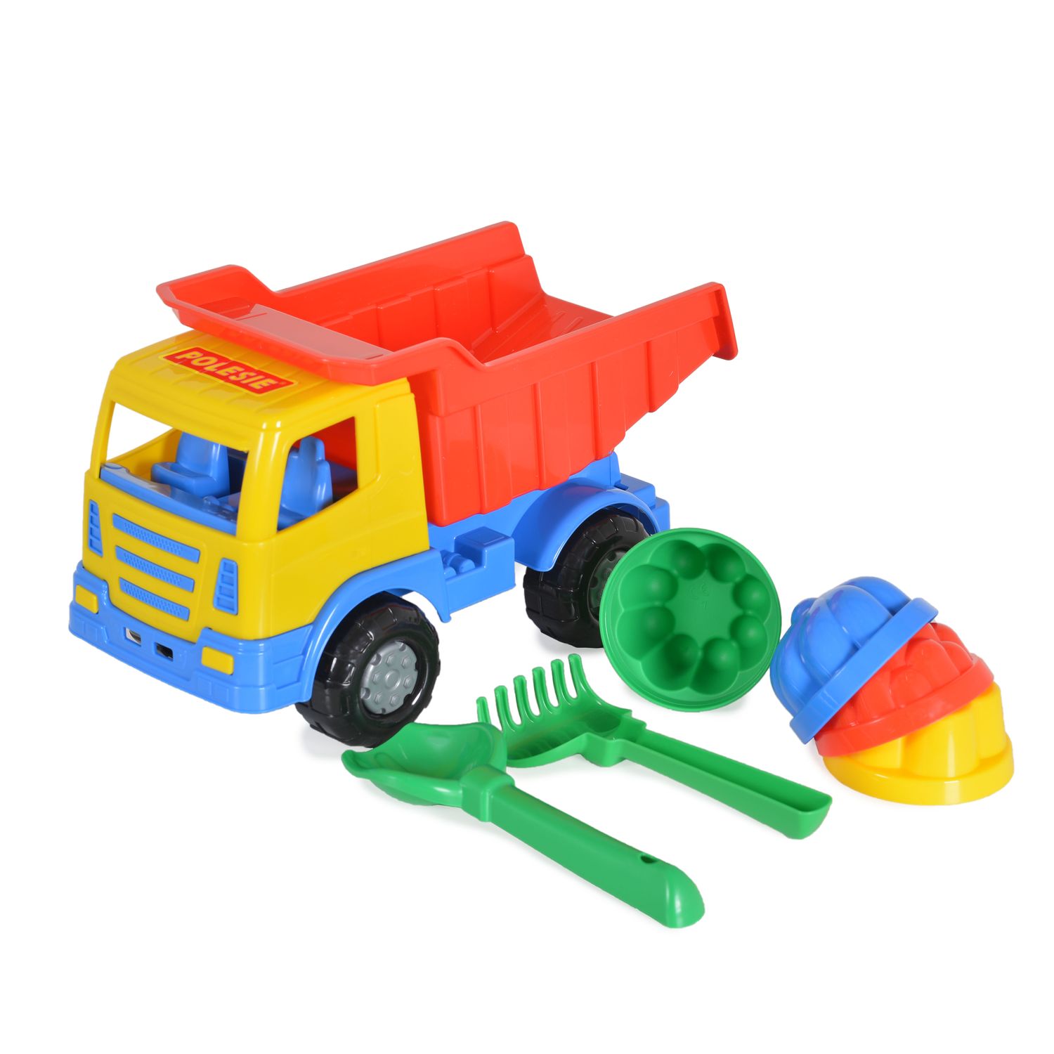 Polesie 7-teiliges Spielzeug-Set 93226 LKW Förmchen Schaufel Rechen ab 12 Monate bunt
