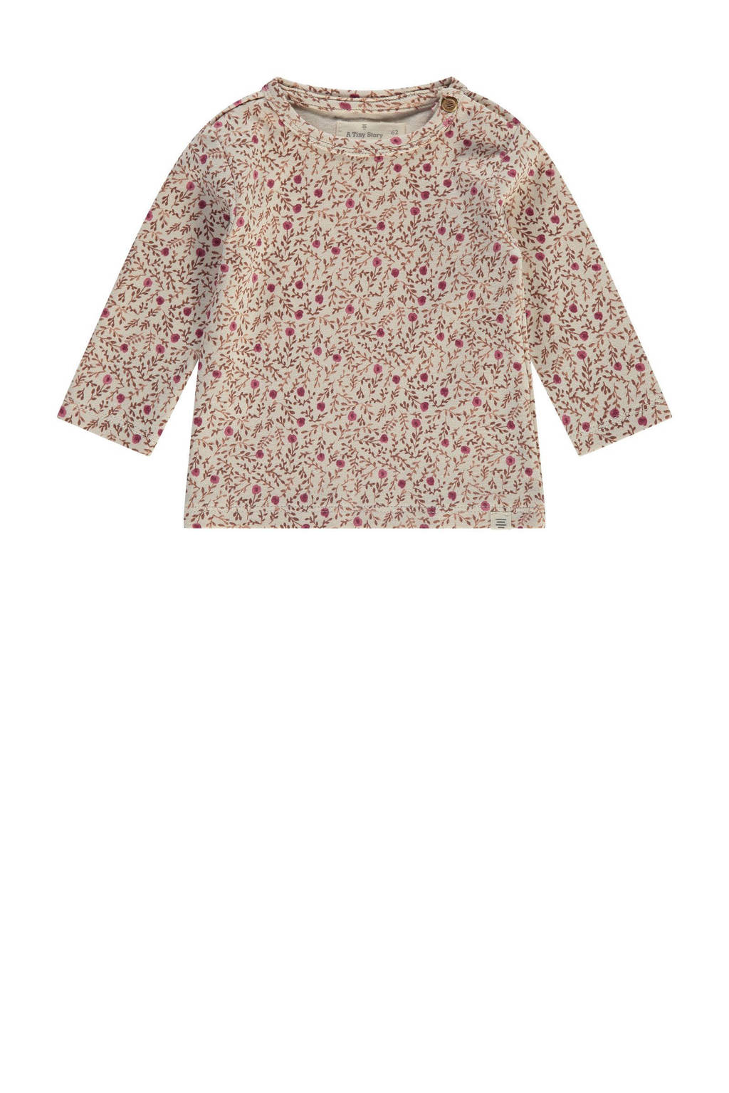 A Tiny Story baby longsleeve met all over print beige/roze