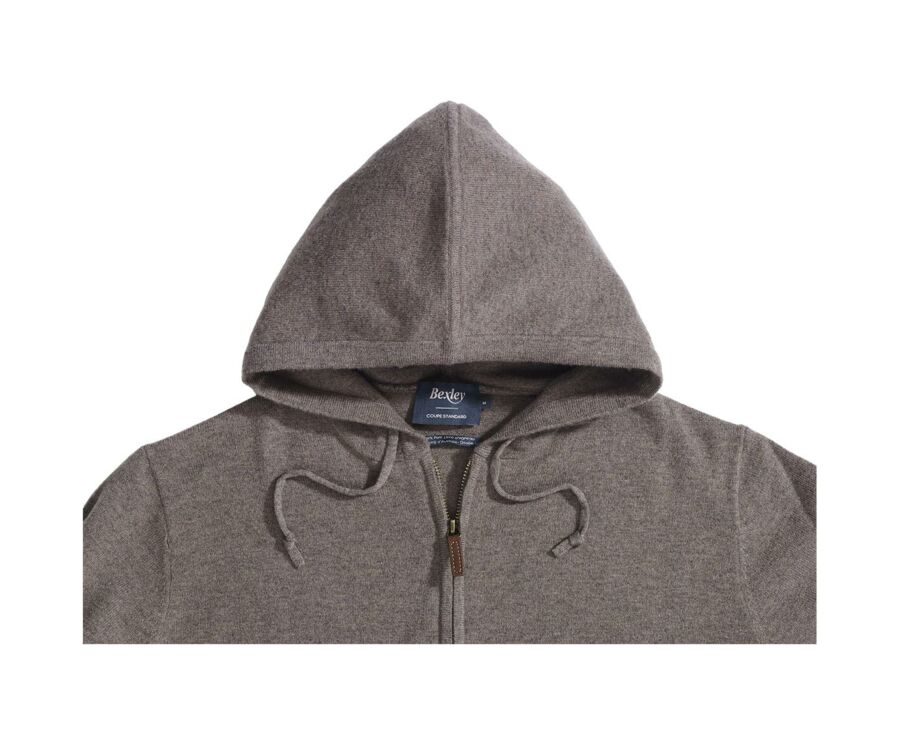 Gilet homme laine zippé à capuche Gris Taupe Chiné - HOODAN