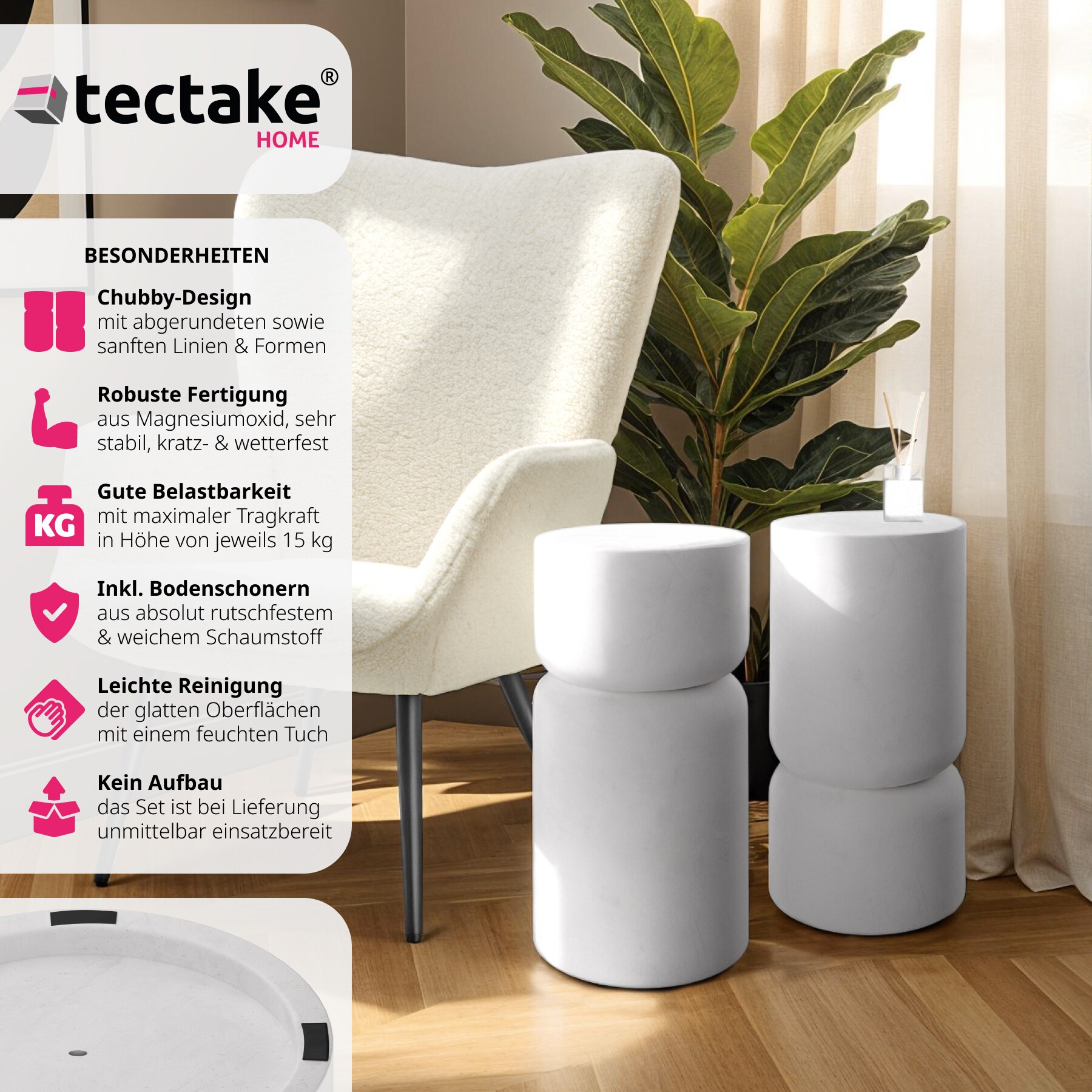tectake® 2er Set Beistelltisch , Chubby-Design, wetterfest, 28 x 54,5 cm