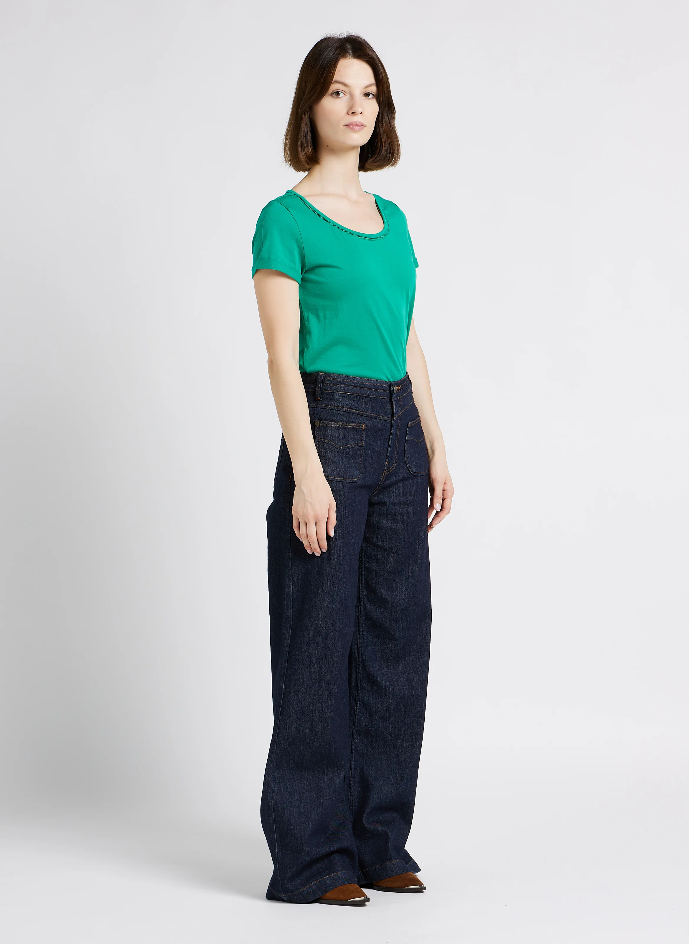 LE HAILEY - Jean large taille haute en coton stretch | Bleu